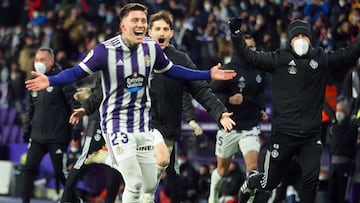 VALLADOLID. 08/01/22. PHOTOGENIC. ESTADIO JOSE ZORRILLA, PARTIDO DE LA LIGA SMARTBANK ENTRE EL REAL VALLADOLID Y EL BURGOS CF. GOL DE CRISTO