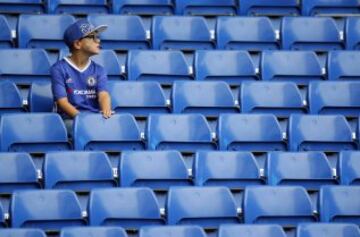 Football Soccer Britain - Chelsea v Burnley - Premier League - Stamford Bridge - 27/8/16 Young Chelsea fan inside the stadium before the game