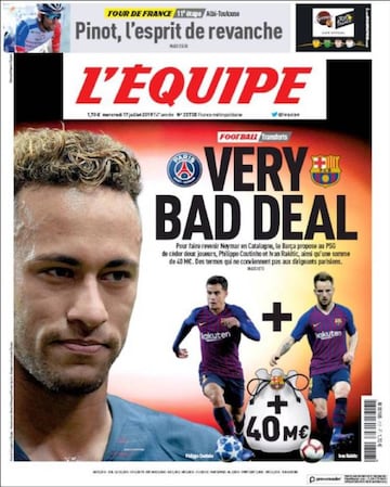 Portada del diario francés L'Equipe del día 17 de julio de 2019.