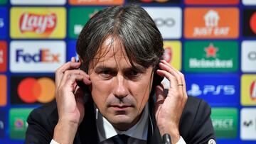 Inter Milan's Italian head coach Simone Inzaghi addresses a press conference at the Camp Nou stadium in Barcelona on October 11, 2022 on the eve of their UEFA Champions League 1st round, group C, football match against FC Barcelona. (Photo by Pau BARRENA / AFP)