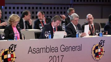 Juan Luis Larrea, Cerezo y Rubiales, en la &uacute;ltima asamblea de la FEF.