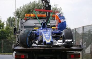 El coche de Marcus Ericsson tras su accidente. 
