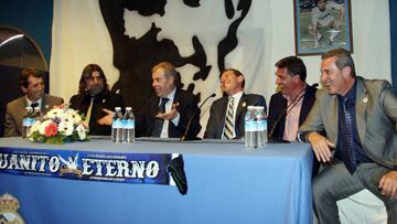 Elenco de estrellas. De izquierda a derecha Pepe Salguero, Juan José, Tomás Guasch, Emilio Butragueño, Míchel y Paco Pineda.