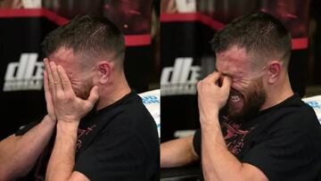 El boxeador ucraniano Vasyl Lomachenko llorando despu¨¦s del combate.