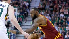 Jan 10, 2017; Salt Lake City, UT, USA; Cleveland Cavaliers forward LeBron James (23) dribbles the ball as Utah Jazz forward Gordon Hayward (20) defends during the first quarter at Vivint Smart Home Arena. Mandatory Credit: Russ Isabella-USA TODAY Sports