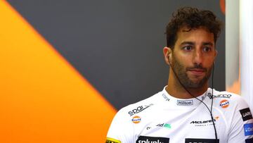 SPA, BELGIUM - AUGUST 26: Daniel Ricciardo of Australia and McLaren prepares to drive in the garage during practice ahead of the F1 Grand Prix of Belgium at Circuit de Spa-Francorchamps on August 26, 2022 in Spa, Belgium. (Photo by Mark Thompson/Getty Images)