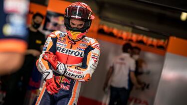 PORTIMAO, PORTUGAL - APRIL 16: Marc Marquez of Spain and Repsol Honda Team walks to his bike to start the session at Autodromo Internacional Do Algarve on April 16, 2021 in Portimao, Portugal. (Photo by Steve Wobser/Getty Images)