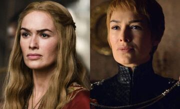 Cersei Lannister en la primera (izq) y séptima (der) temporada de Game of Thrones.  