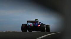 NORTHAMPTON, ENGLAND - JULY 06: Pierre Gasly of France and Scuderia Toro Rosso driving the (10) Scuderia Toro Rosso STR13 Honda on track during practice for the Formula One Grand Prix of Great Britain at Silverstone on July 6, 2018 in Northampton, England