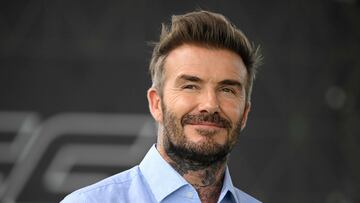 Former English footballer David Beckham looks on during a promotional day with gaming brand EA Sports at the Z5 sports complex in Aix-en-Provence, southern France, on June 21, 2023. Electronic Arts Inc announced FC FUTURES, a major programme to invest in community football worldwide with the aim of growing the sport for all. The programme will see investment over the next three years in a number of local football projects. This announcement follows the revelation by EA SPORTS of its new identity, new logo and new vision for the future of interactive football: EA SPORTS FC. (Photo by Nicolas TUCAT / AFP)