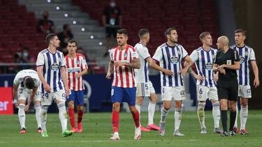 Madrid, Spain; 22/06/2020.- Atletico de Madrid vs Real Valladolid Soccer to La Liga Spain match 23 held at the Wanda Metropolitano stadium, in Madrid.
game played without public.
Vitolo celebrates his goal with his teammates.
Atletico de Madrid wins