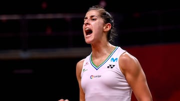Carolina Marín celebra un punto en la final del Open de Tailandia.