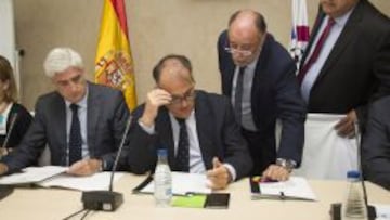 Javier Tebas, en la Asamblea General de La Liga en Villarreal.