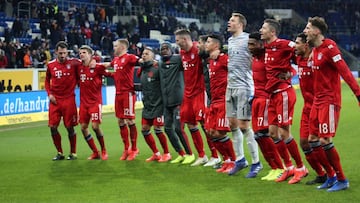 Jugadores del Bayern M&uacute;nich celebrando el triunfo sobre Hoffenheim por la fecha 18 de la Bundesliga