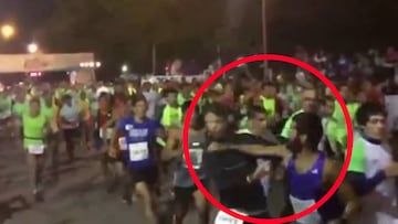 ?Se volvi車 loco en plena carrera y golpe車 en la cara a atleta!