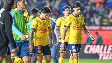 Victor Davila, Kevin Alvarez of America during the Quarter-Final first leg match between Pachuca and America as part of the Liga BBVA MX, Torneo Clausura 2025 at Hidalgo Stadium on May 07, 2025 in Pachuca, Hidalgo, Mexico.