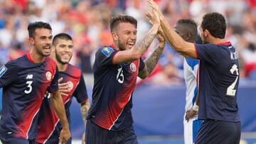 Jul 19, 2017; Philadelphia, PA, USA; Costa Rica defender Francisco Calvo (15) reacts with teammates after a goal against Panama during the second half at Lincoln Financial Field. Mandatory Credit: Bill Streicher-USA TODAY Sports