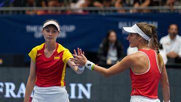 Cristina Bucsa y Marina Bassols, durante un partido con España en la Billie Jean King Cup.