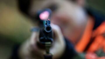 This photograph taken on October 15, 2022, shows a barrel of a hunting gun during a hunting party, in La-Bastide-de-SxE9rou, southwestern France. (Photo by Valentine CHAPUIS / AFP)