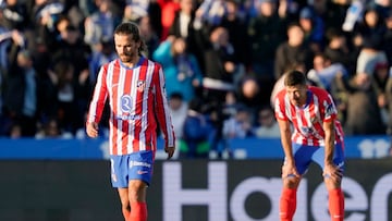Soccer Football - LaLiga - Leganes v Atletico Madrid - Estadio Municipal de Butarque, Leganes, Spain - January 18, 2025 Atletico Madrid's Antoine Griezmann reacts REUTERS/Ana Beltran