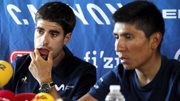 Mikel Landa y Nairo Quintana, del Movistar, atienden a los medios de comunicación en la jornada de descanso del Tour de Francia 2019 en Albi.