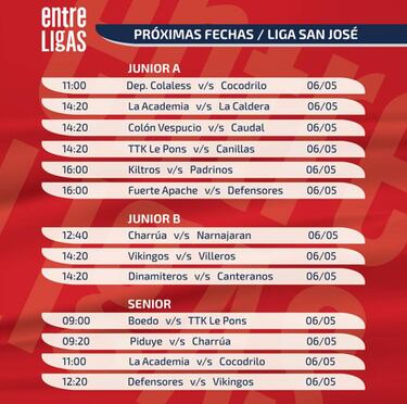 Conoce la programación de la nueva fecha de la Liga San José