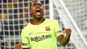 Malcom celebra un gol con el Barcelona.