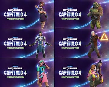 Varias de las nuevas skins del Pase de Batalla de Fortnite Cap&iacute;tulo 4 - Temporada 1