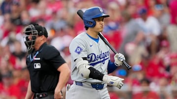 CINCINNATI, OHIO - MAY 25: Shohei Ohtani #17 of the Los Angeles Dodgers reacts after striking out in the first inning against the Cincinnati Reds at Great American Ball Park on May 25, 2024 in Cincinnati, Ohio. Dylan Buell/Getty Images/AFP (Photo by Dylan Buell / GETTY IMAGES NORTH AMERICA / Getty Images via AFP)