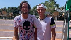 Feliciano L&oacute;pez y Leo Borg, que compartieron entrenamiento, en Marbella. 