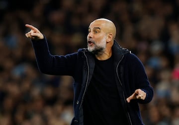 Manchester City manager Pep Guardiola reacts