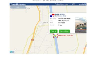 Esta web te dice si sigue atascado el barco en el Canal de Suez con un mapa interactivo