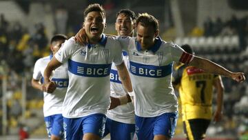 Futbol, Coquimbo Unido vs Universidad Catolica.
 Fecha 1, campeonato Nacional 2022.
 El jugador de Universidad Catolica Raimundo Rebolledo,  centro, celebra su gol contra Coquimbo Unido durante el partido de primera division disputado en el estadio Franci