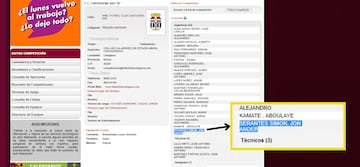 Captura de la web de la Federación Murciana de Fútbol en la que figuraba la ficha de Serantes como jugador del Cartagena B.