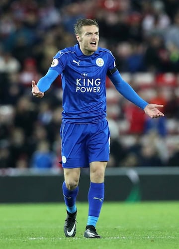 "What do you mean we have an unfair advantage?" Leicester City's Jamie Vardy seems to ask.