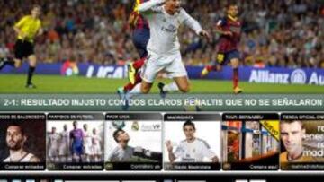 Portada de la p&aacute;gina web del Real Madrid.