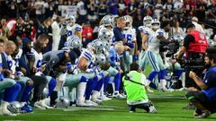 Sep 25, 2017; Glendale, AZ, USA; The Dallas Cowboys players, coaches staff and owner Jerry Jones take a knee prior to the National Anthem before the game against the Arizona Cardinals at University of Phoenix Stadium. Mandatory Credit: Matt Kartozian-USA TODAY Sports