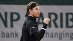 PARIS, FRANCE - OCTOBER 02: Dominic Thiem of Austria celebrates after winning a point during his Men&#039;s Singles third round match against Casper Ruud of Norway on day six of the 2020 French Open at Roland Garros on October 02, 2020 in Paris, France. (Photo by Clive Brunskill/Getty Images)