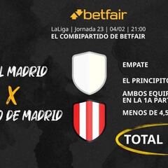 Real Madrid CF vs. Club Atlético de Madrid: Combipartido de Betfair a cuota 38.0