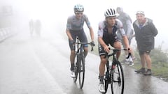 SAN MIGUEL DE AGUAYO, SPAIN - AUGUST 25: (L-R) Enric Mas Nicolau of Spain and Movistar Team and Remco Evenepoel of Belgium and Team Quick-Step - Alpha Vinyl compete in the chase group during the 77th Tour of Spain 2022, Stage 6 a 181,2km stage from Bilbao to Ascensión al Pico Jano. San Miguel de Aguayo 1131m / #LaVuelta22 / #WorldTour /  on August 25, 2022 in Pico Jano. San Miguel de Aguayo, Spain. (Photo by Justin Setterfield/Getty Images)