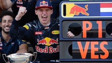 Max Verstappen celebrando su victoria en el GP de Espa&ntilde;a 2016.