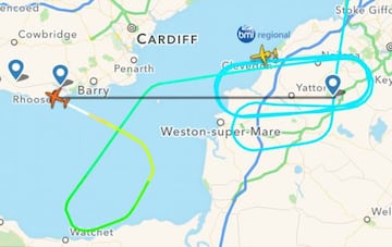 La vuelta que dio el vuelo privado del Manchester United sobrevolando el aeropuerto de Bristol.