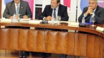 <b>EN EL CSD. </b>Juan de Dios Román explica, al lado de Jaime Lissavetzky, los detalles de la candidatura.