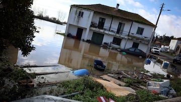 View of a flooded area after the passage of storms Kristin and Leonardo, in the parish of Valada where the vote for the presidential election has been postponed, in Cartaxo, Portugal, February 8, 2026. REUTERS/Pedro Nunes