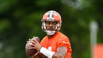BEREA, OH - JUNE 14: Deshaun Watson #4 of the Cleveland Browns runs a drill during the Cleveland Browns mandatory minicamp at CrossCountry Mortgage Campus on June 14, 2022 in Berea, Ohio. Nick Cammett/Getty Images/AFP
== FOR NEWSPAPERS, INTERNET, TELCOS & TELEVISION USE ONLY ==