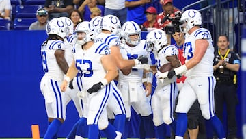 INDIANAPOLIS, INDIANA - AUGUST 17: Tyler Goodson #31 of the Indianapolis Colts celebrates with teammates after scoring a touchdown during the first quarter in the game against the Arizona Cardinals at Lucas Oil Stadium on August 17, 2024 in Indianapolis, Indiana. Justin Casterline/Getty Images/AFP (Photo by Justin Casterline / GETTY IMAGES NORTH AMERICA / Getty Images via AFP)