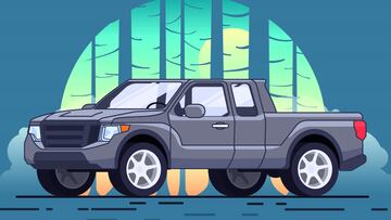 Gray pickup truck concept of modern design with forest landscape in flat style vector illustration
