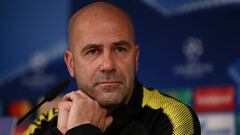 Soccer Football - Champions League - Borussia Dortmund Press Conference - Santiago Bernabeu, Madrid, Spain - December 5, 2017   Borussia Dortmund coach Peter Bosz during the press conference   REUTERS/Juan Medina