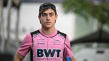 Alpine's Argentinian driver Franco Colapinto arrives before the Formula One Singapore Grand Prix night race at the Marina Bay Street Circuit in Singapore on October 5, 2025. (Photo by Lillian SUWANRUMPHA / AFP)