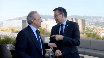 El cálido abrazo entre Florentino y Bartomeu antes de la comida de directivas previa al Clásico